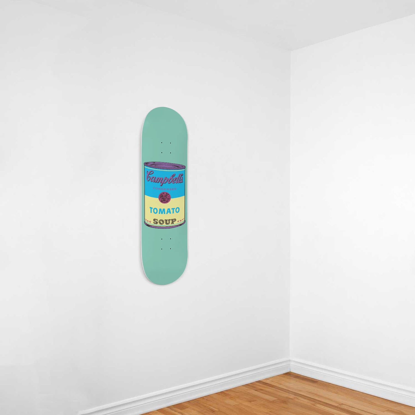 Retro Pop Art Wall Art, Cyan Pastel Campbell Soup, 1-Piece Skateboard Wall Art