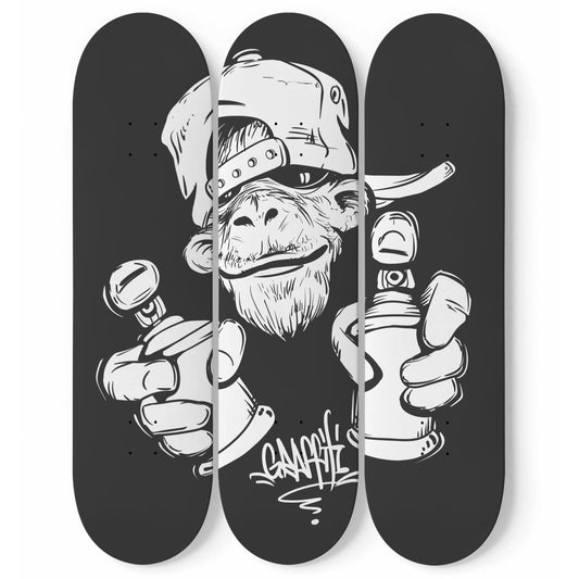 Graffiti - Black & White Monkey with Cap Skateboard Wall Art