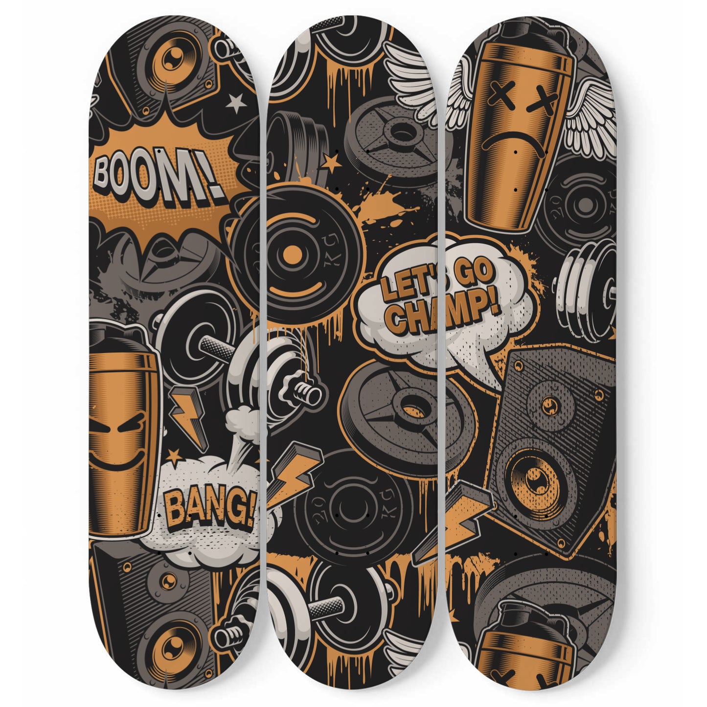 Graffiti - Black & Orange Fitness Skateboard Wall Art