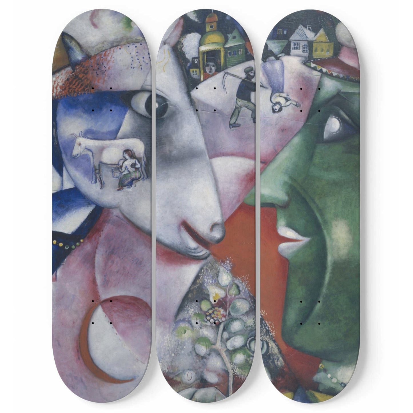Marc Chagall - I and the Village - 3-piece Skateboard Wall Art