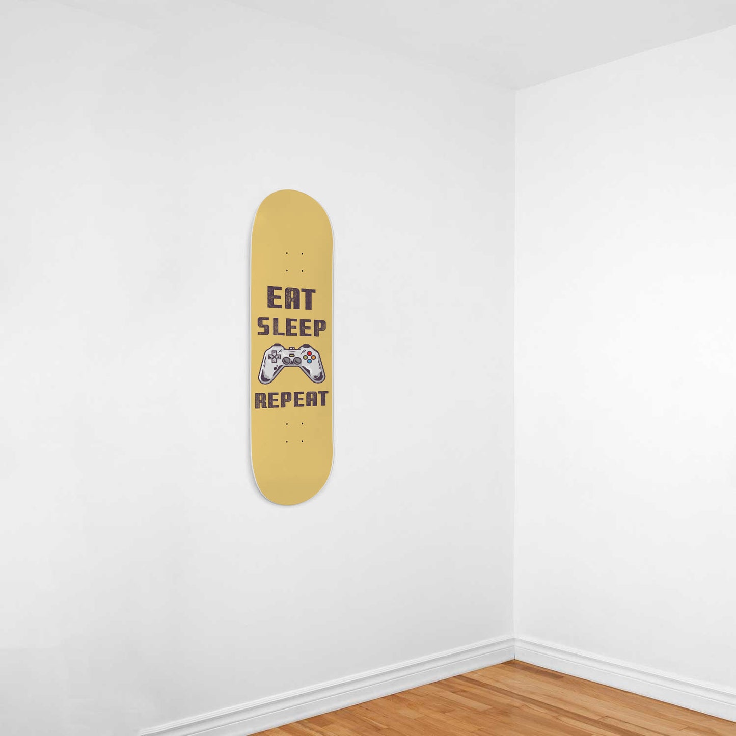 Eat Sleep Game Repeat - Gamer Wall Art Decals - PlayStation Controller - Yellow Skateboard Wall Art
