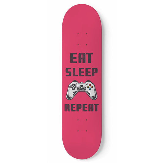 Eat Sleep Game Repeat - Gamer Wall Art Decals - XBox Controller - Red Skateboard Wall Ar
