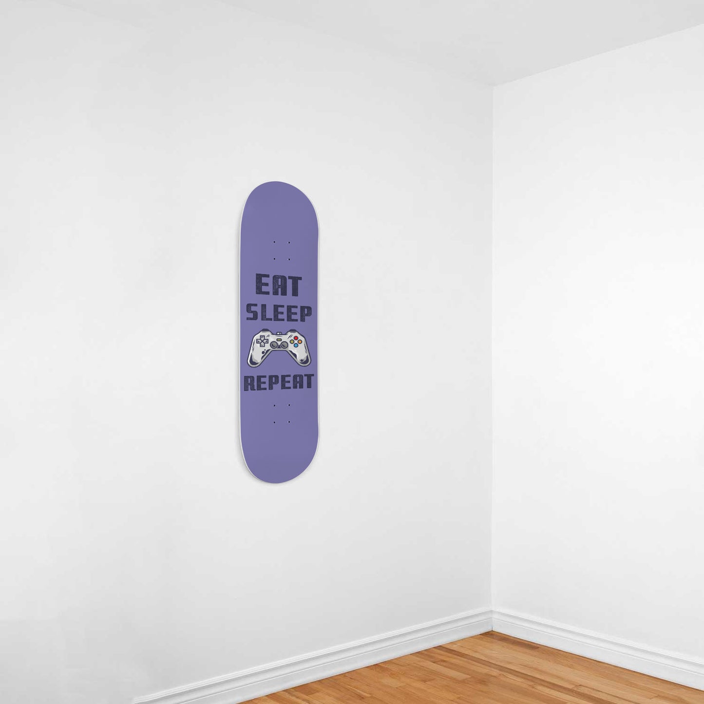 Eat Sleep Game Repeat - Gamer Wall Art Decals - PlayStation Controller - Purple Skateboard Wall Art