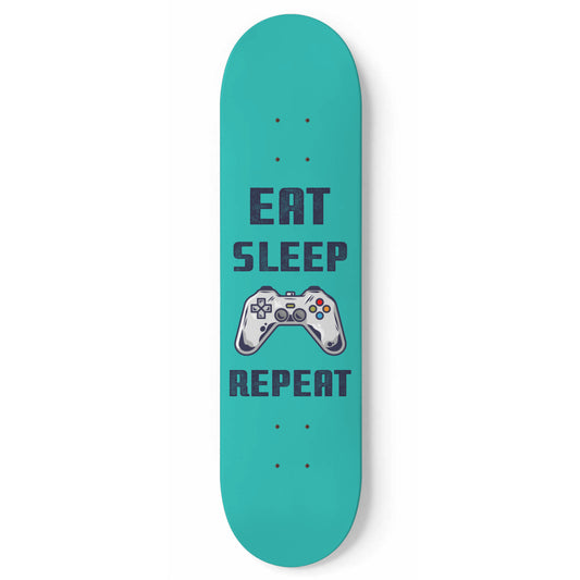 Eat Sleep Game Repeat - Gamer Wall Art Decals - XBox Controller - Blue Skateboard Wall Art