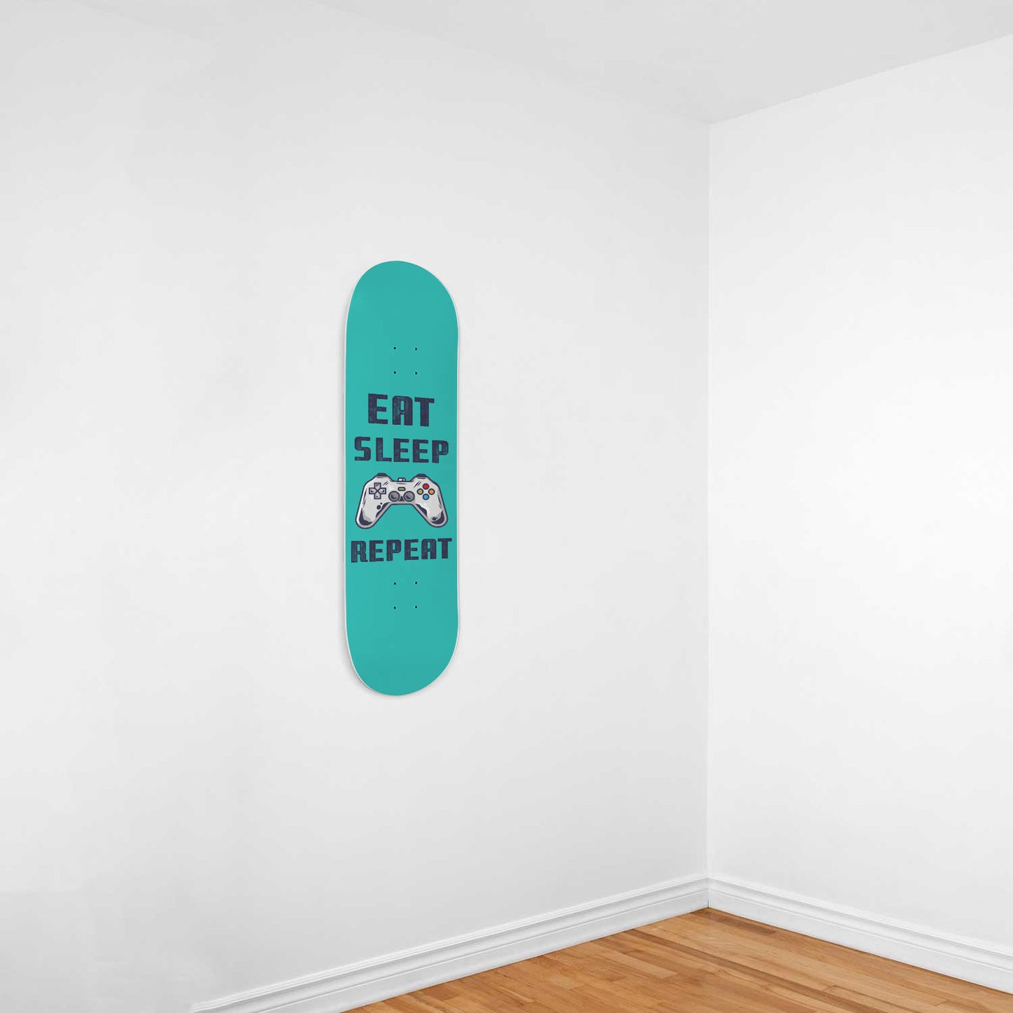 Eat Sleep Game Repeat - Gamer Wall Art Decals - XBox Controller - Blue Skateboard Wall Art