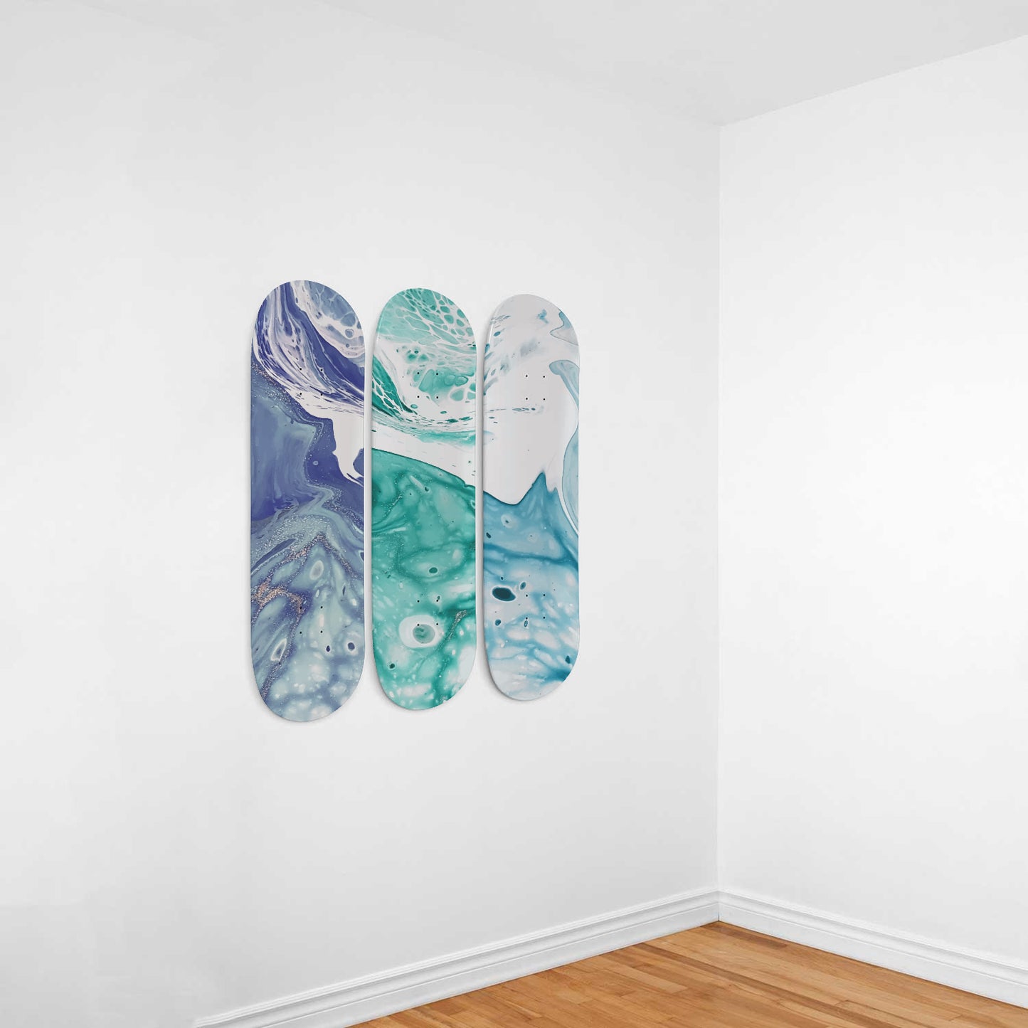 Effervesce - Liquid Marble Wall Art - Blue - Blue-Green - 3 Skateboard Art