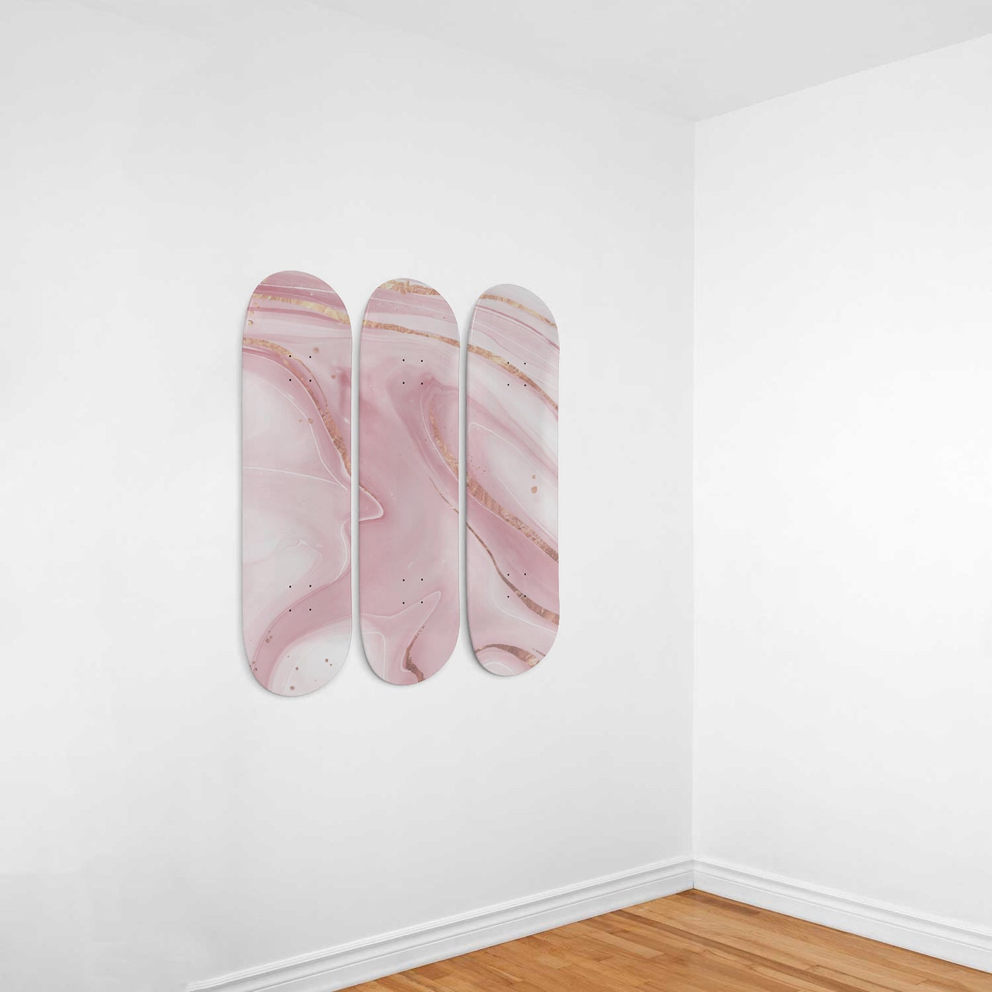 Rosa Con Dorado - Liquid Marble Wall Art - Pink with Gold 3-piece Skateboard Wall Art