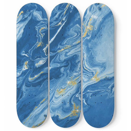 Atlantis - Liquid Marble Wall Art - Blue 3-piece Skateboard Wall Art