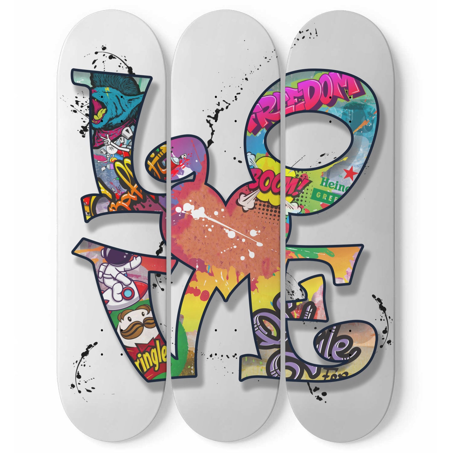 LOVE Pop Art Wall Art 3-piece Skateboard Wall Art