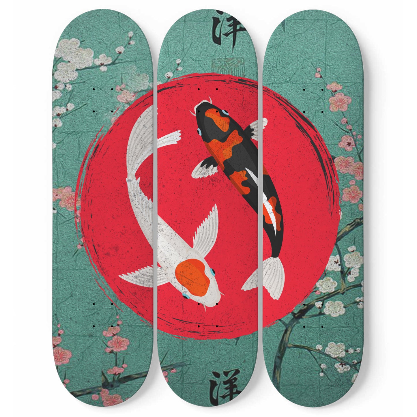 Koi Fish Yin and Yang 3-piece Skateboard Wall Art | Japanese Urban Wall Art