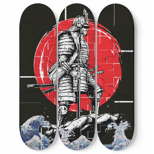 Red Sun V Samurai Warrior 3-piece Skateboard Wall Art
