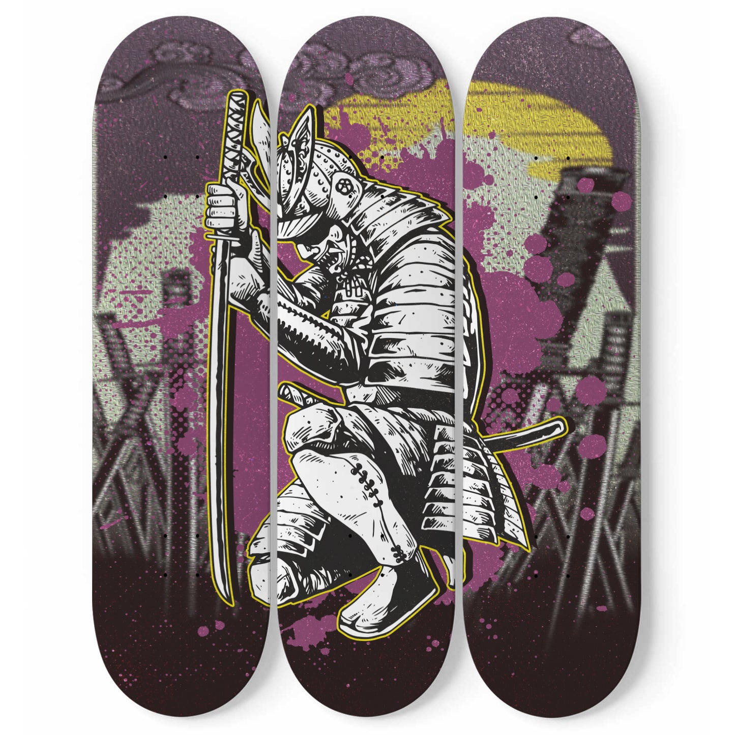 Kneeling Samurai Warrior 3-piece Skateboard Wall Art