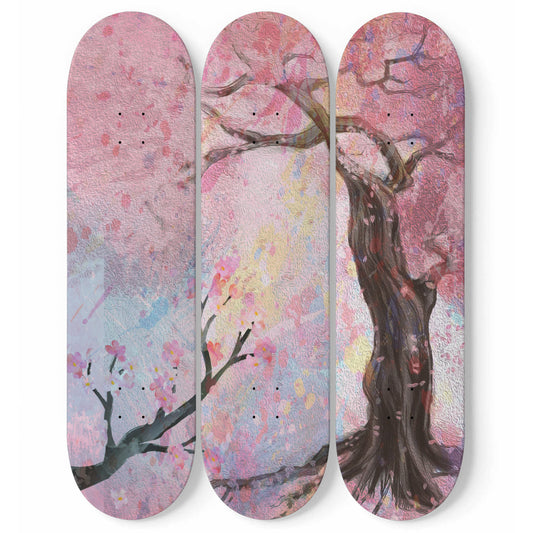 Cherry Blossom Pink Tree 3piece Skateboard Wall Art