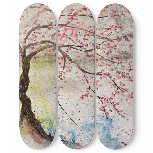 Cherry Blossom Tree Painting 3-piece Skateboard Wall Art