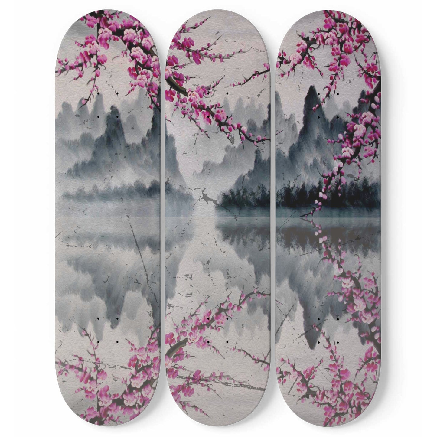 Cherry Blossom Painting 3-piece Skateboard Wall Art