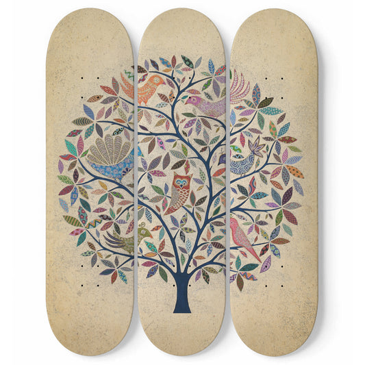 Tree of Life - Exotic Birds Bohemian Inspired 3-piece Skateboard Wall Art