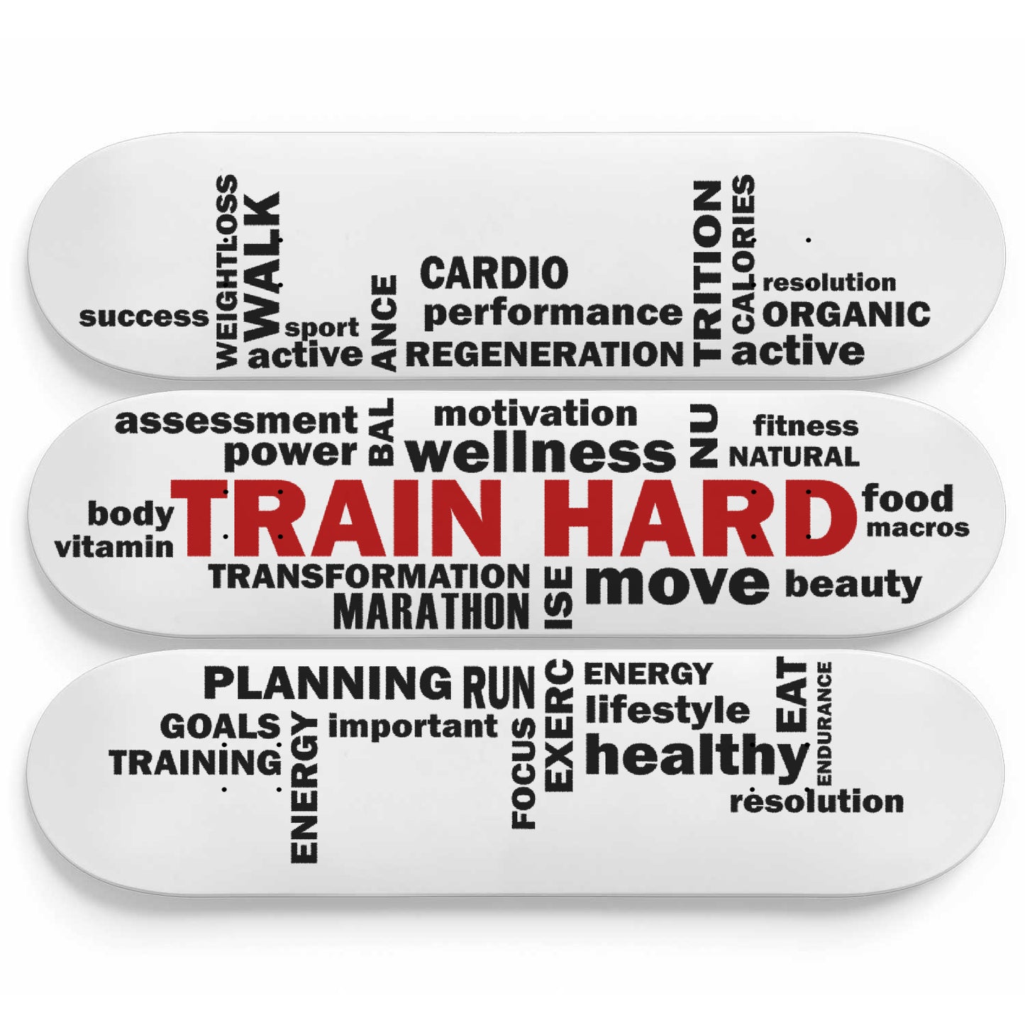 Train Hard Motivational Gym Wall Art - 3-piece Skateboard Wall Art