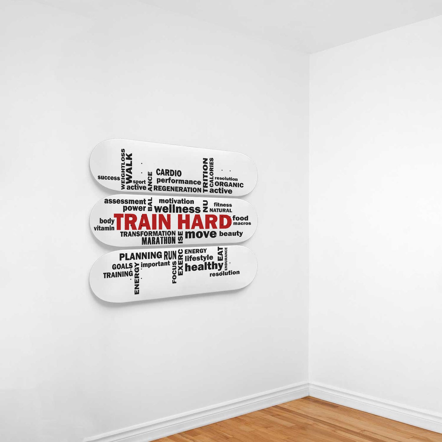 Train Hard Motivational Gym Wall Art - 3-piece Skateboard Wall Art