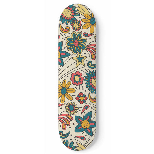 Hand Drawn Groovy Floral Pattern | 1 piece Skateboard Wall Art