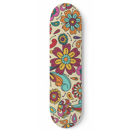 Spring Flowers and Leaves Groovy Floral Pattern | 1 Skateboard Art