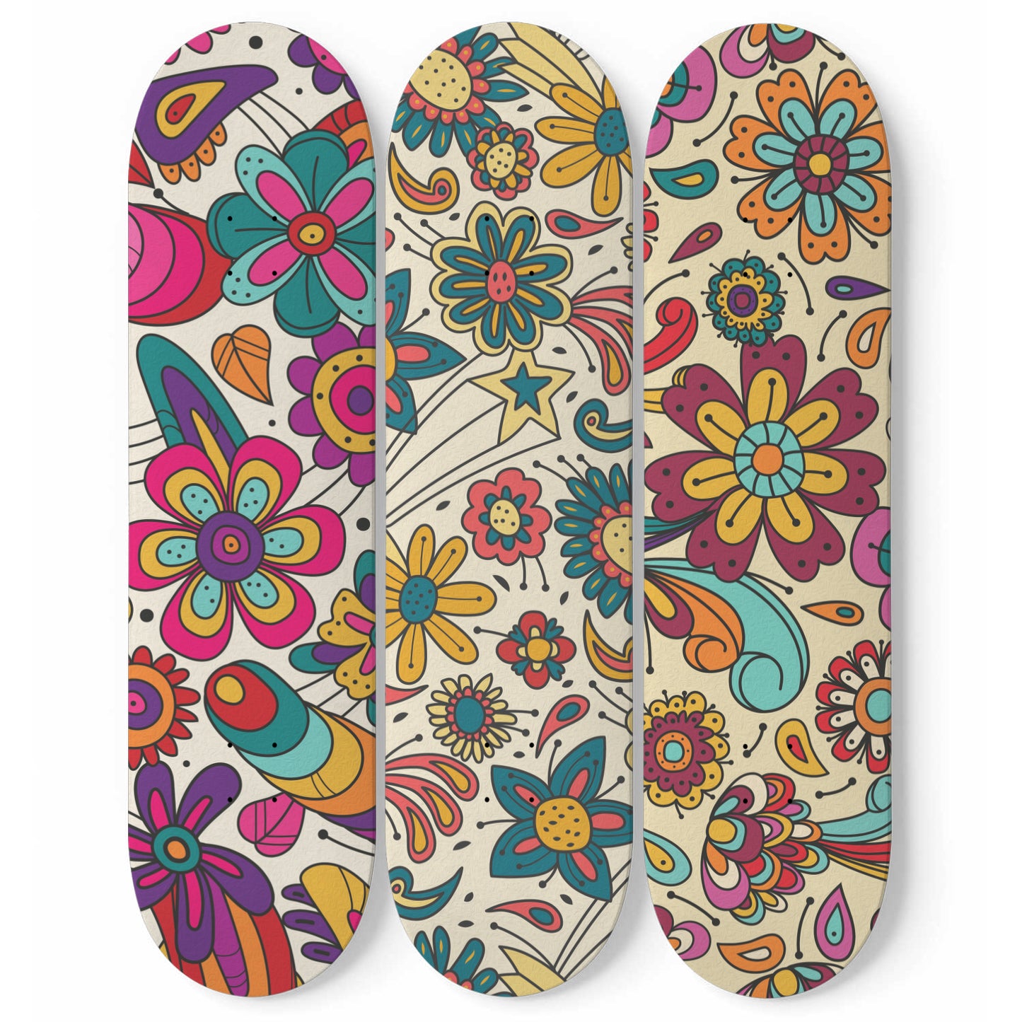 Spring Blooming, Flowers and Leaves | 3 Skateboard Wall Art
