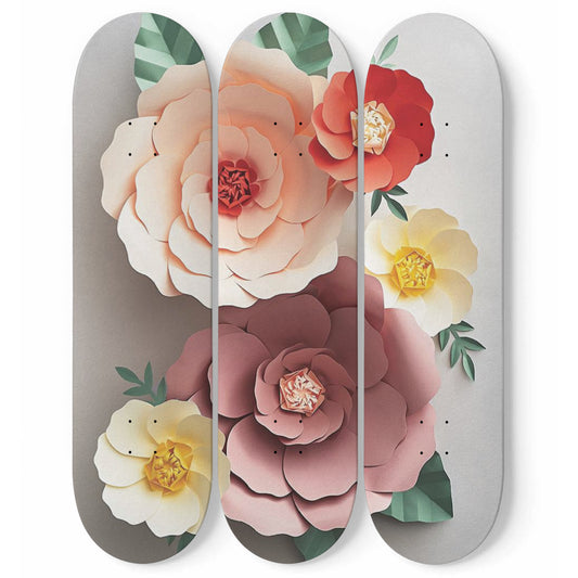 Big Bloom Paper Flowers, 3-piece Skateboard Art