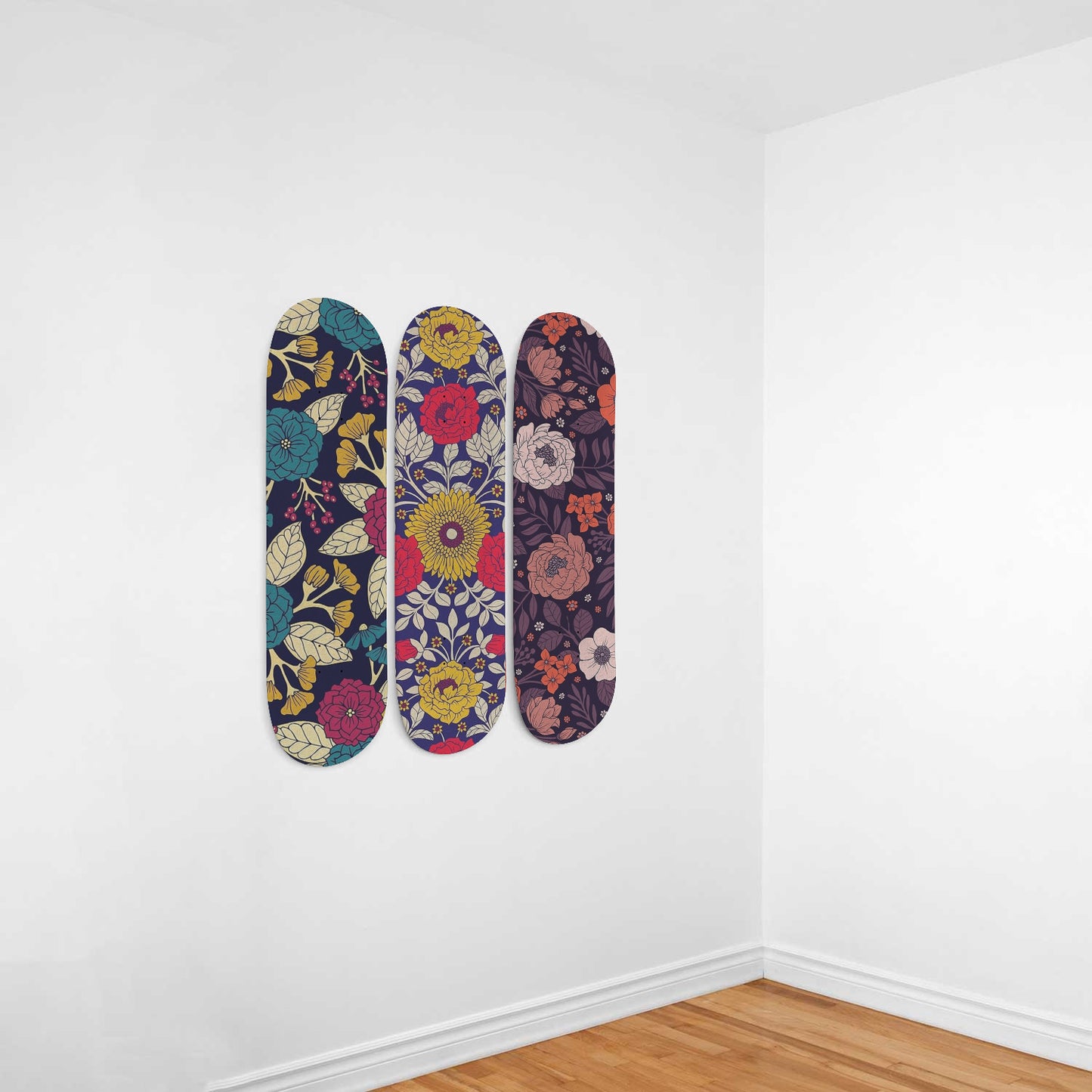 Colorful Floral, Modern Floral & Coral Pattern | 3 piece Skateboard Art