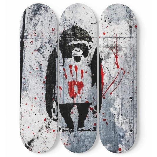 Banksy - Monkey Sign, 3-piece Skateboard Wall Art