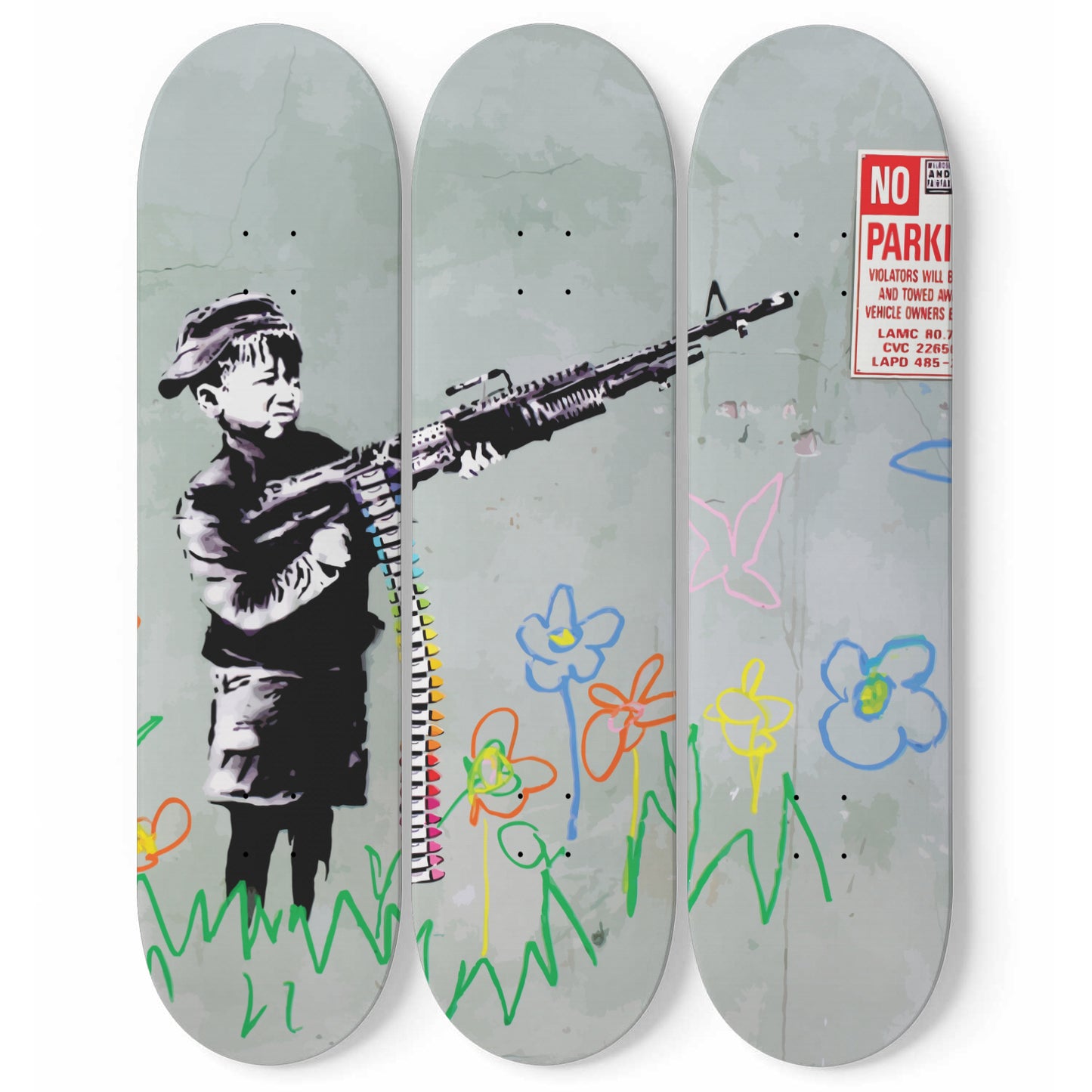 Banksy Crayon Boy | 3 Set of Skateboard Deck Wall Art