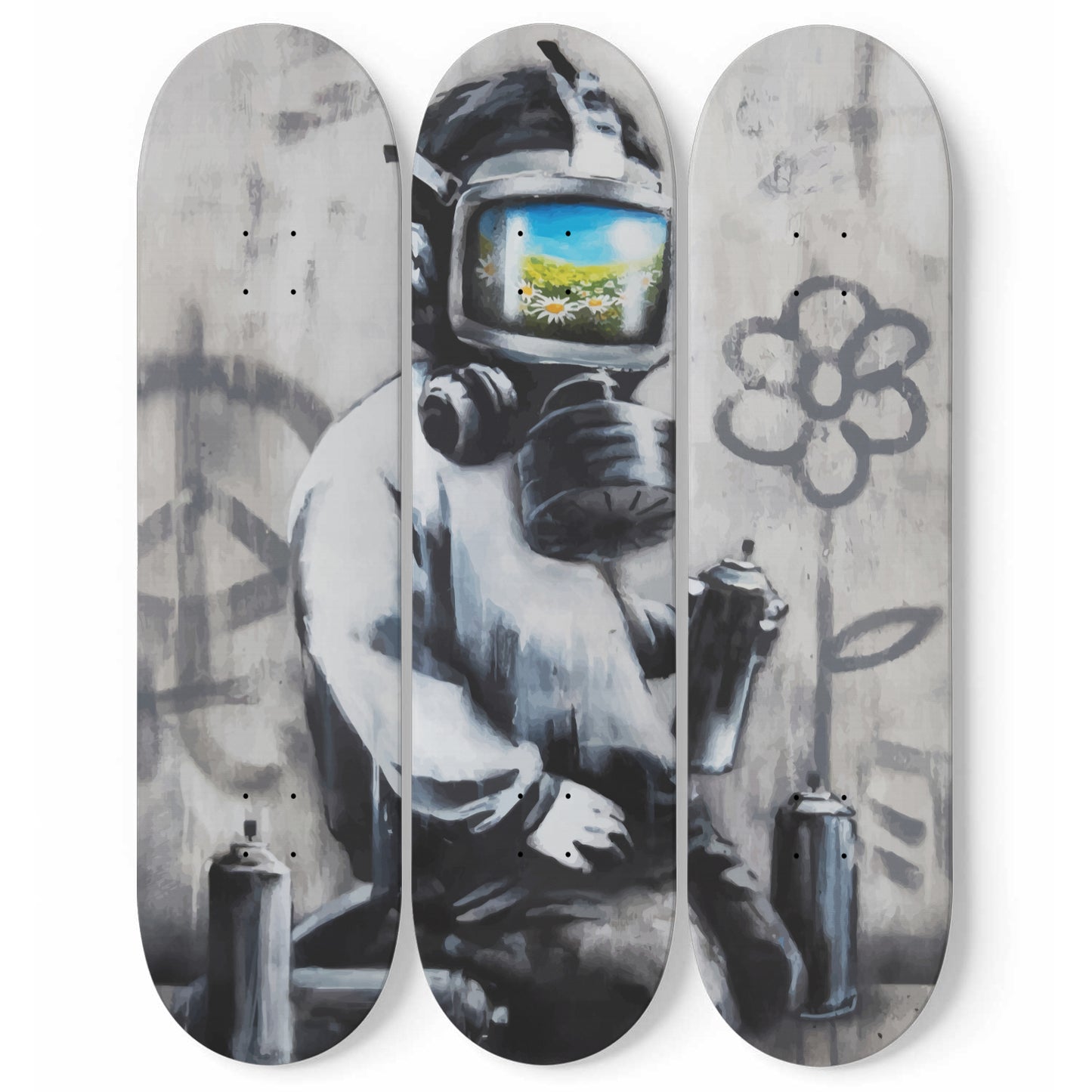 Banksy, 'Gas Mask Boy' | 3 Set Skateboard Deck Wall Art – Skateboard Artsy