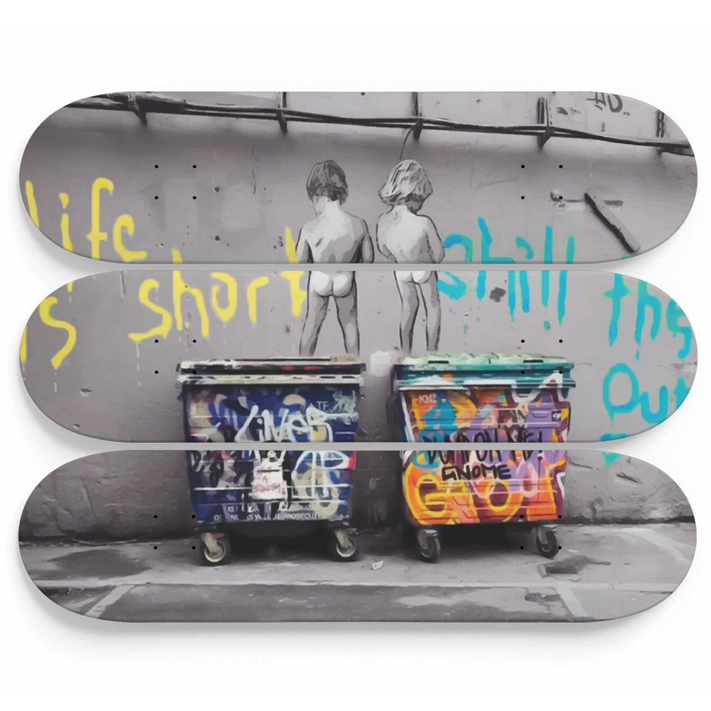 Banksy - Peeing Boys Life Is Short Chill The Duck Out | 3-piece Skateboard Wall Art