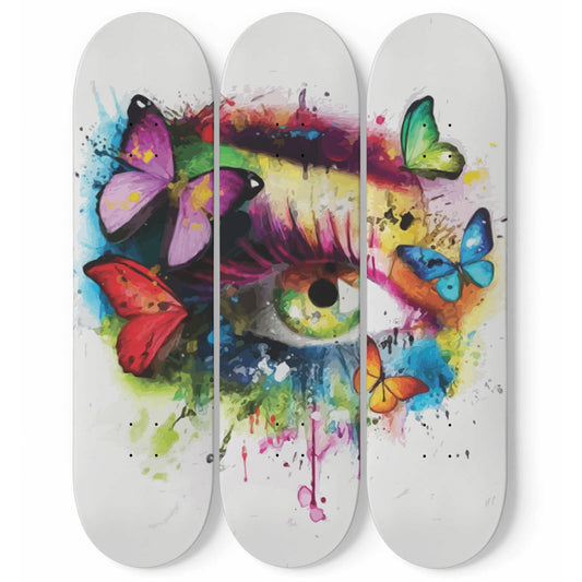 Rainbow Eye Art with Butterflies, 3-piece Skateboard Art