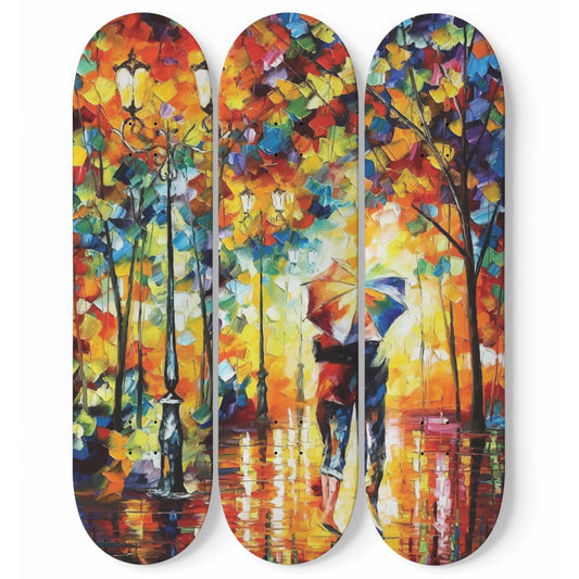 Couple under one umbrella | 3 piece Skateboard Wall Art