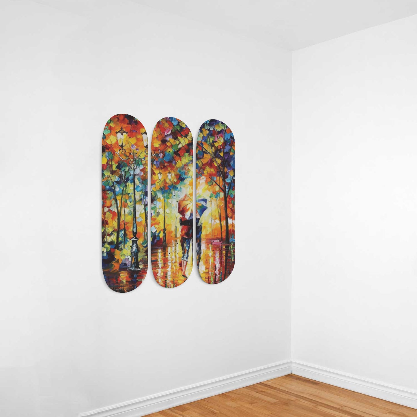 Couple under one umbrella | 3 piece Skateboard Wall Art