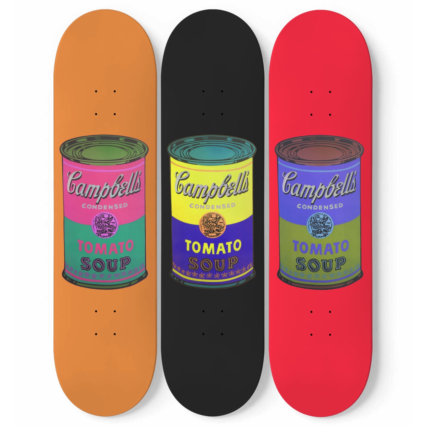 Campbell Soup Comic Pop Art, Andy Warhol Inspired 3-piece Skateboard Wall Art