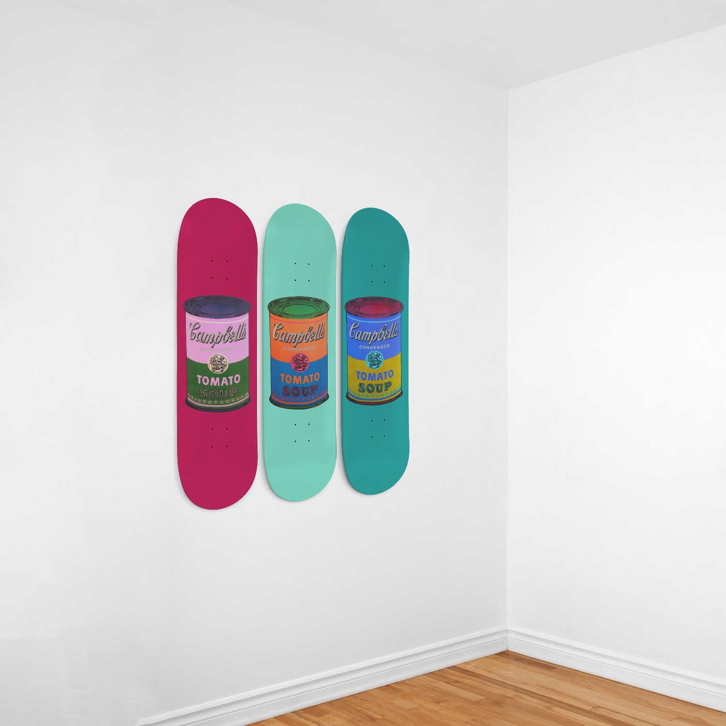 Retro Pop Art Colored Campbell Soup - Andy Warhol Inspired 3-piece Skateboard Wall Art