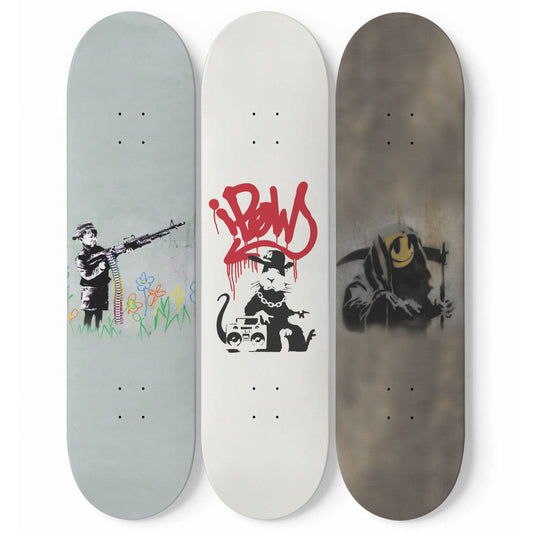 Banksy - Mixed Art - 3-piece Skateboard Wall Art