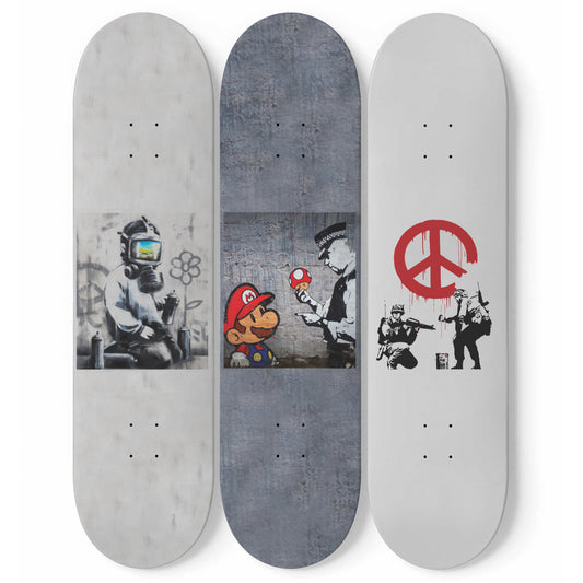 Banksy - Mixed Art - 3-piece Skateboard Wall Art