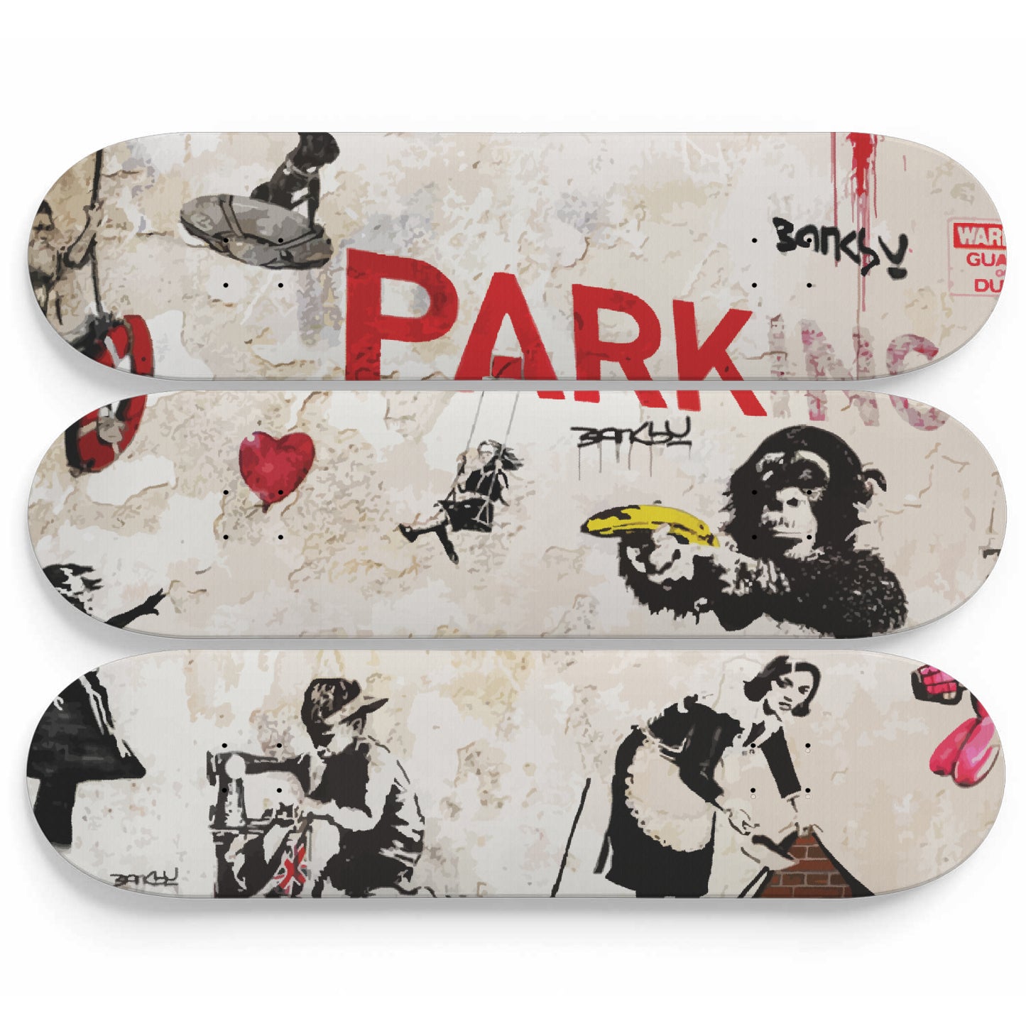 Banksy - Parking Mixed Art - 3-piece Skateboard Wall Art