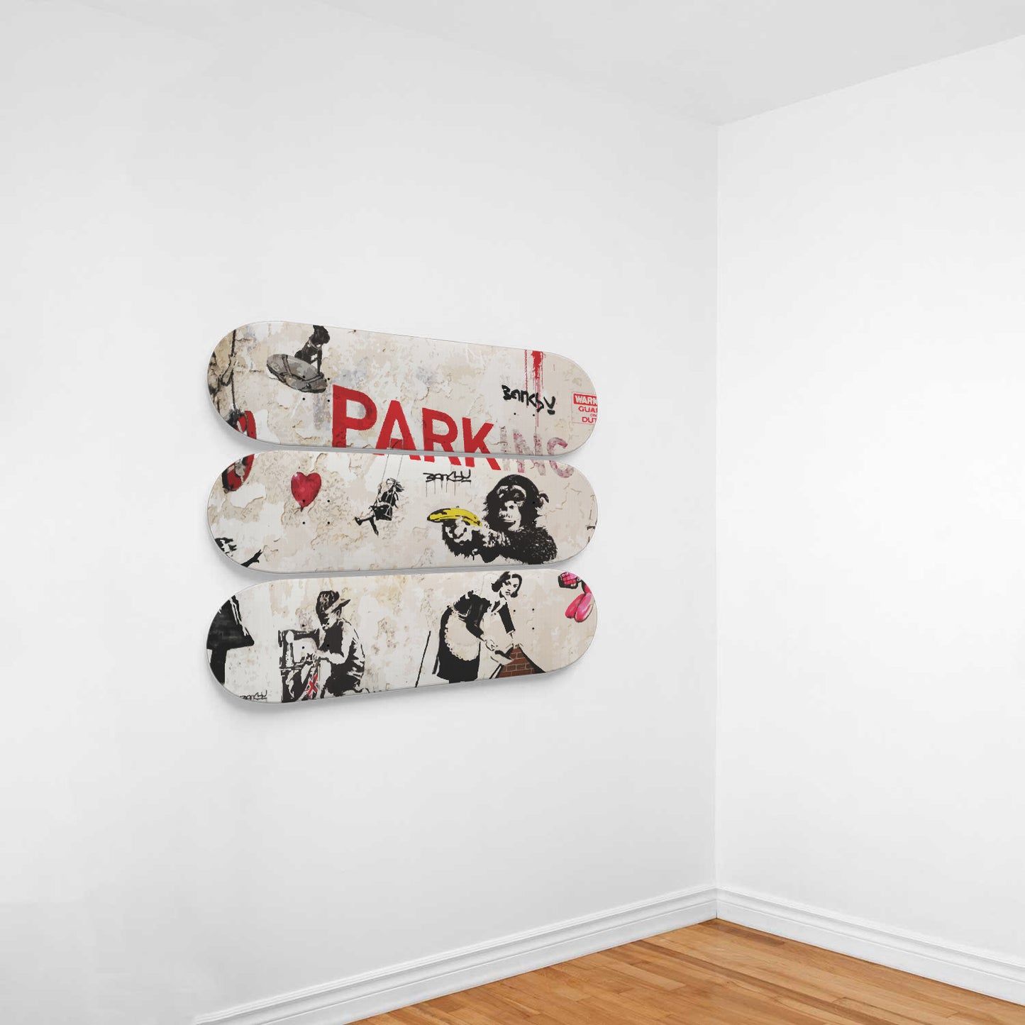 Banksy - Parking Mixed Art - 3-piece Skateboard Wall Art