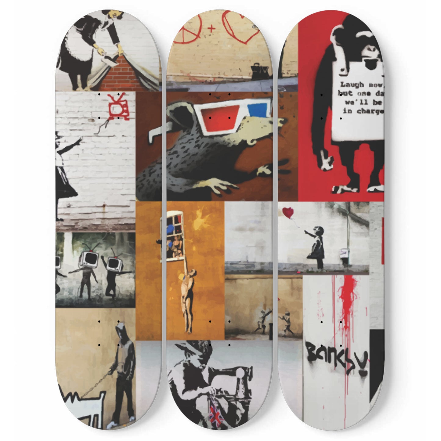 Banksy - Mixed Art - 3-piece Skateboard Wall Art – Skateboard Artsy