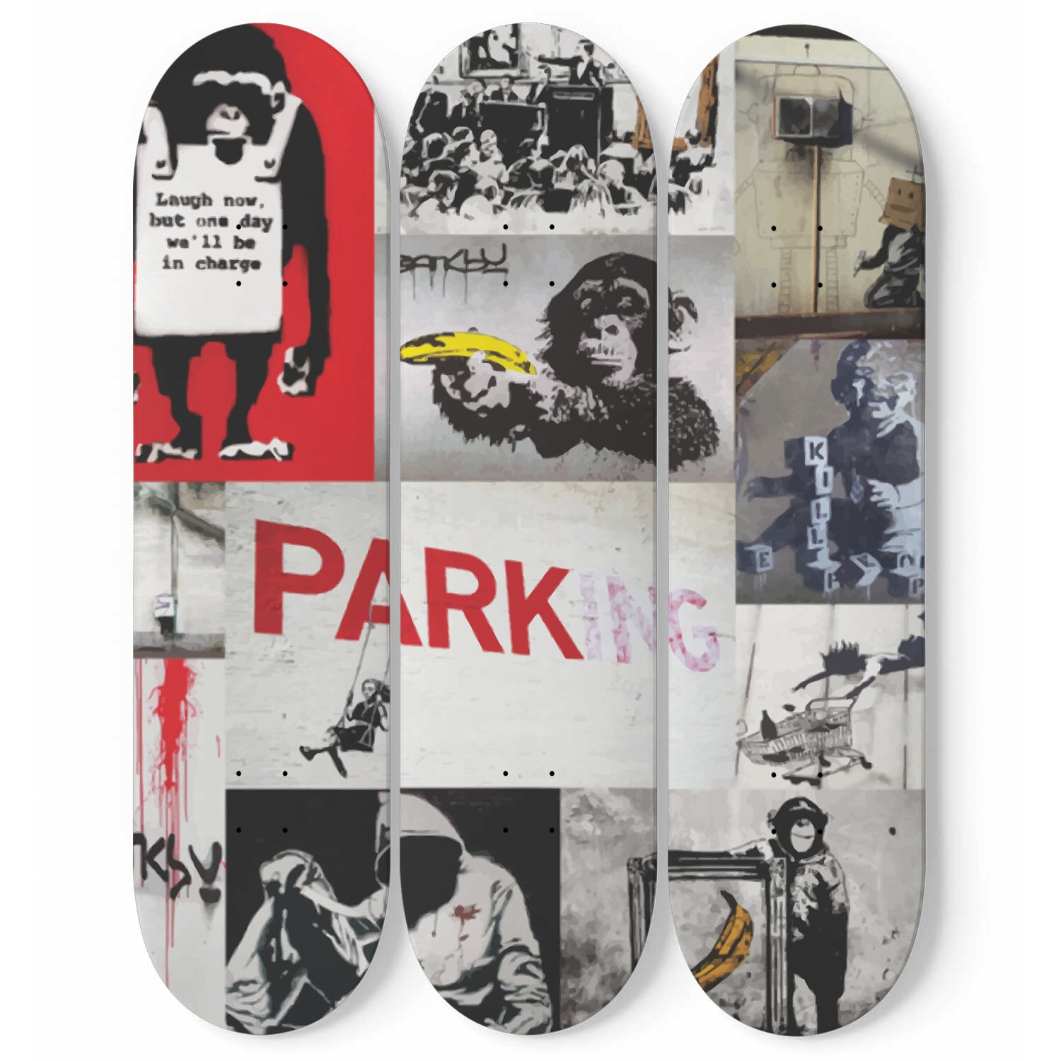 Banksy - Mixed Art - 3-piece Skateboard Wall Art – Skateboard Artsy