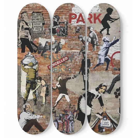 Banksy - Mixed Art - 3-piece Skateboard Wall Art