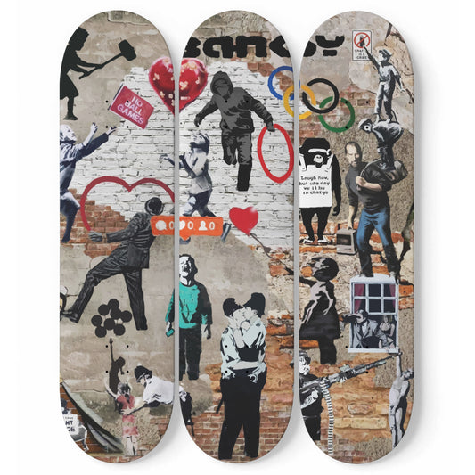 Banksy - Mixed Art - 3-piece Skateboard Wall Art