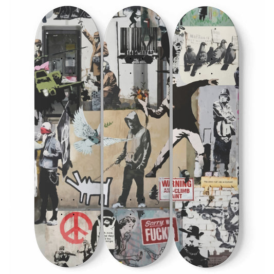 Banksy - Mixed Art - 3-piece Skateboard Wall Art