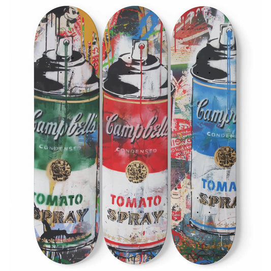 Andy Warhol Campbell Soup | Tomato Spray Art - 3-piece Skateboard Wall Art