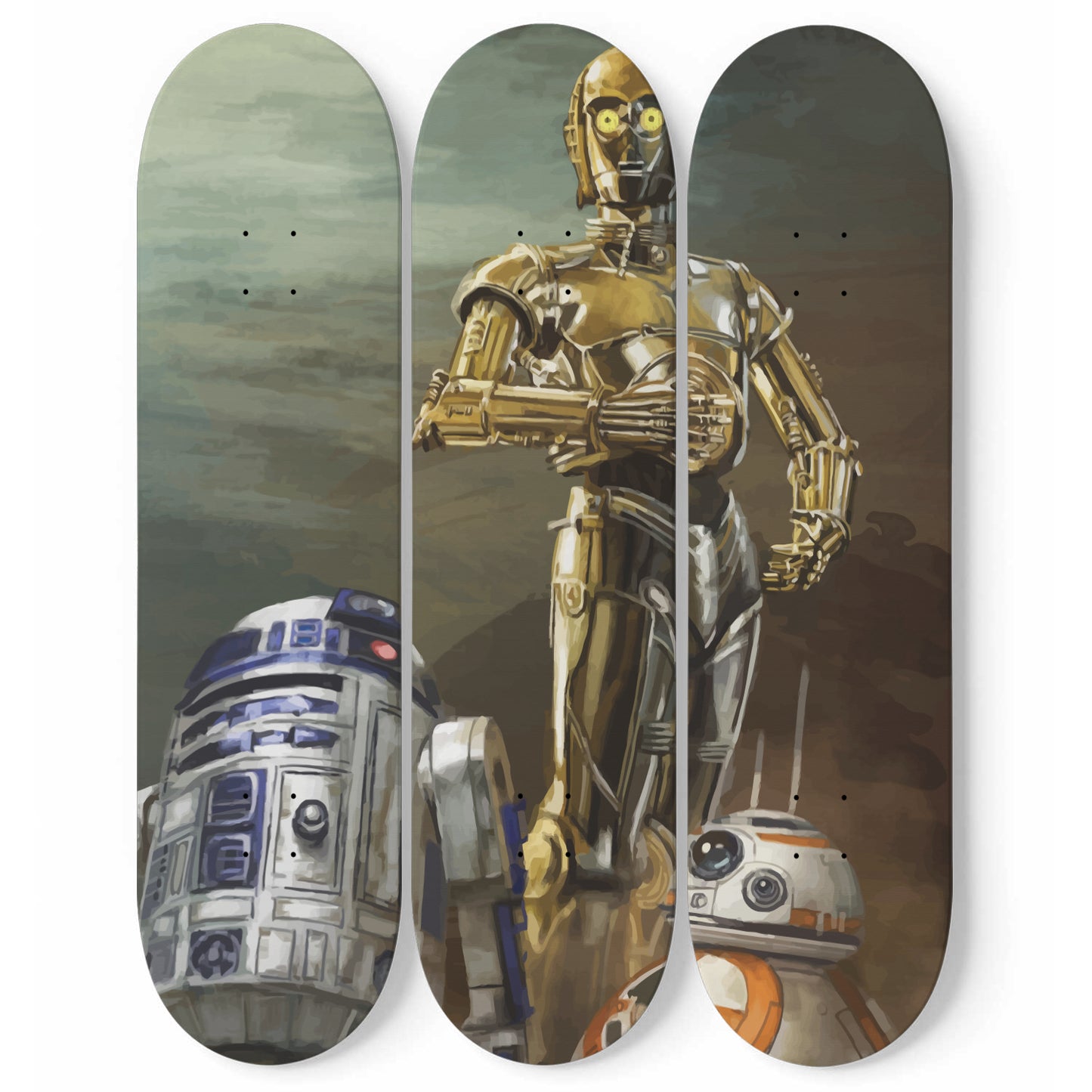 Star Wars - R2-D2 - C-3PO - BB-8 - 3-piece Skateboard Wall Art