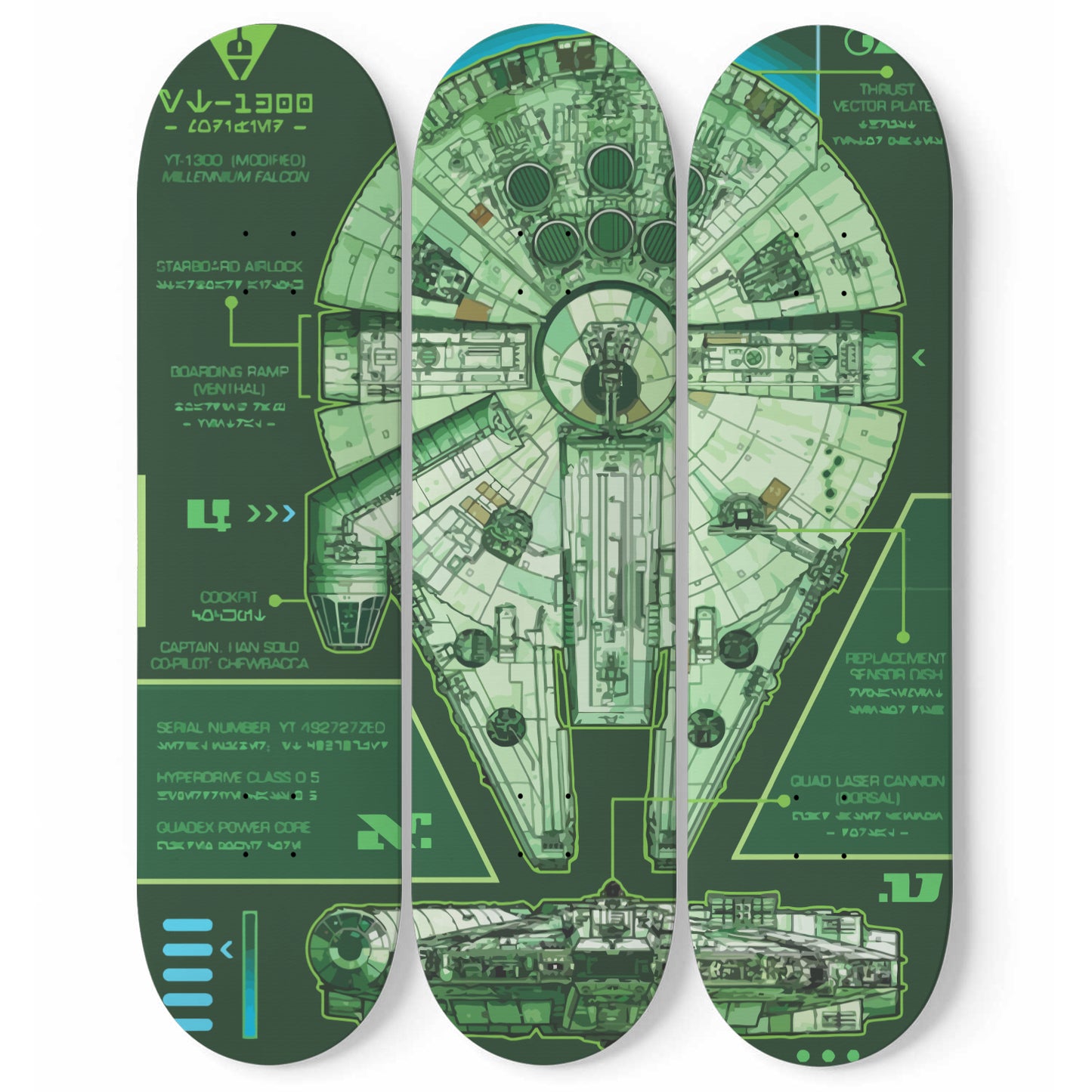 Star Wars Millennium Falcon Green 3-piece Skateboard Wall Art