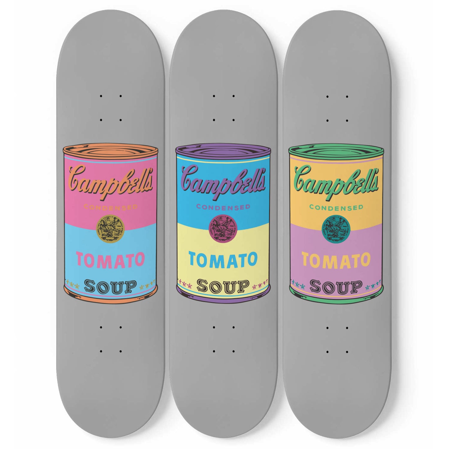 Skateboard Retro Pop Art Wall Art - 3-piece Wall Art - Campbell Soup With Dark Grey Background