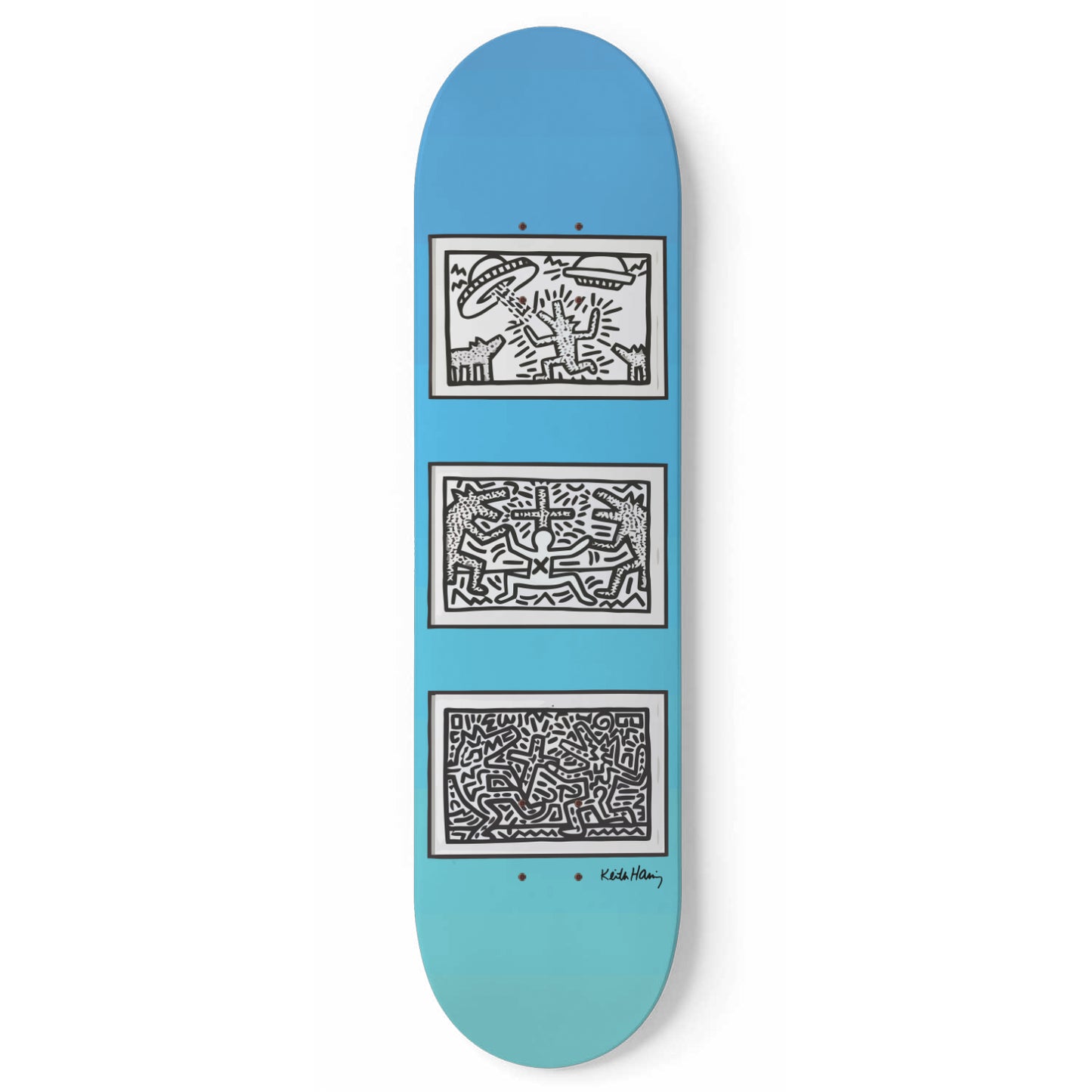 Keith Haring - Barking Dogs - UFO - Cross | Blue Deck - Skateboard Wall Art